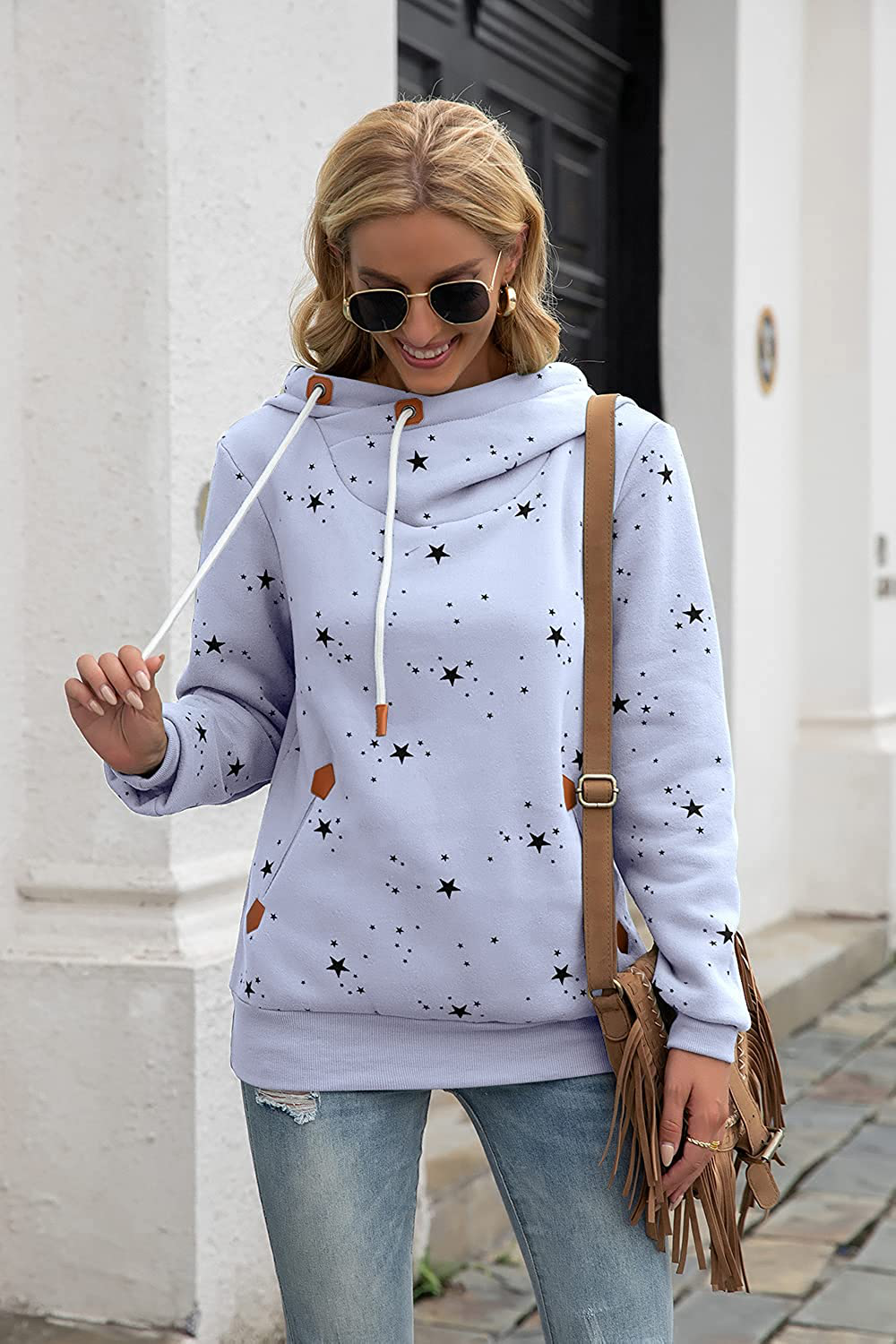 Kapoohott Womens Hoodies Long Sleeve High Necked Printed Hoodies Casual Comply Pullover Sweatshirts with Pockets Apparel & Accessories > Clothing > Activewear Kylie Max