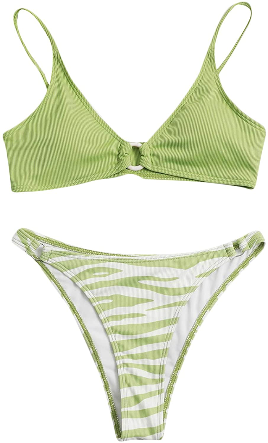 SOLY HUX Women's Print Tie Back Triangle Bikini Bathing Suits 2 Piece Swimsuits Apparel & Accessories > Clothing > Swimwear KYLIE MAX Green Zebra Stripe Medium