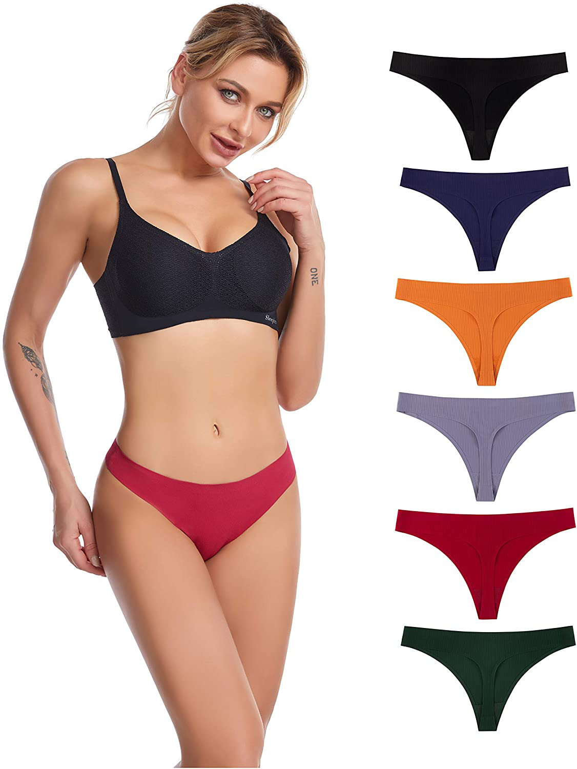 CRISAN Seamless Thongs for Women Nylon No Show Thong Underwear Women 6 Pack Apparel & Accessories > Clothing > Underwear & Socks > Underwear CRISAN F-6 Pack Ribbed Small