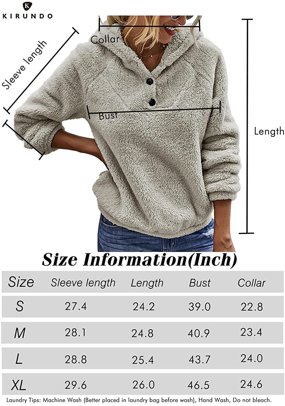 KIRUNDO Winter Women’S Fuzzy Fleece Hoodies Sweatshirts Casual Long Sleeves Shaggy Sherpa Pullover with Pockets Apparel & Accessories > Clothing > Activewear Kylie Max