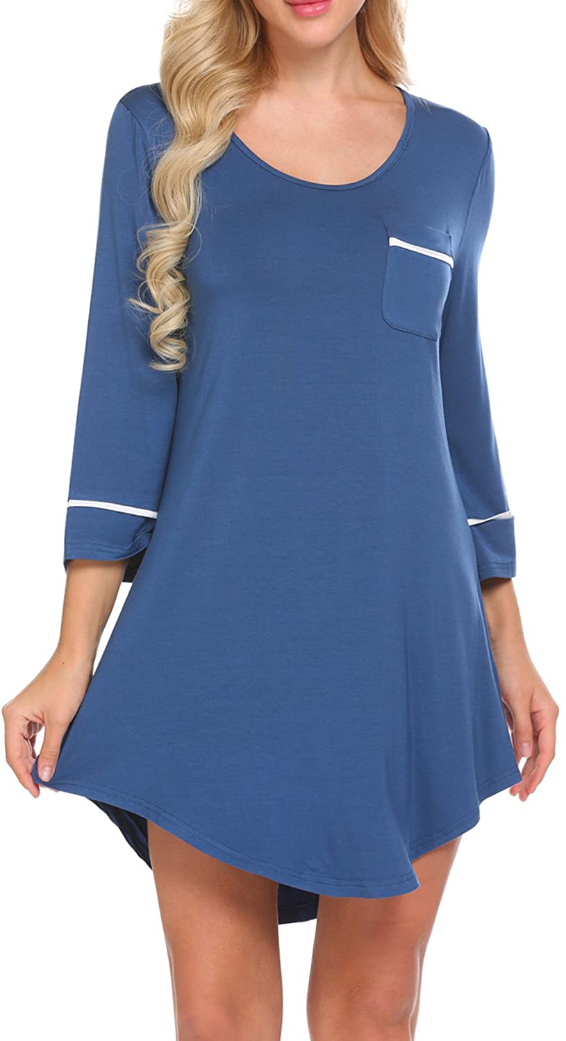 Ekouaer Women’S Sleepshirt 3/4 Sleeves Nightgown Sexy Nightshirts Boyfriend Sleepwear S-XXL Apparel & Accessories > Clothing > Sleepwear & Loungewear > Nightgowns Kylie Max