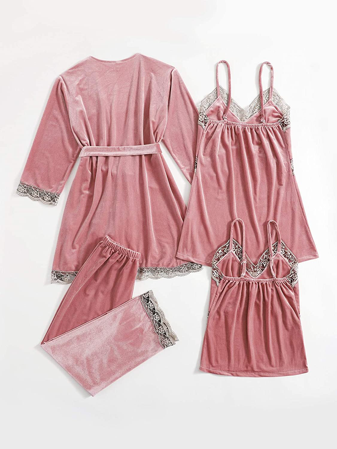 SOLY HUX Women'S Sleepwear 4Pcs Floral Print Satin Cami Pajama Set with Robe Apparel & Accessories > Clothing > Sleepwear & Loungewear Kylie Max