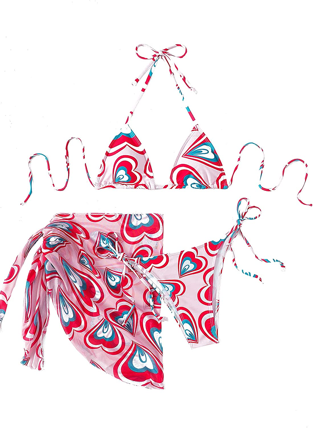 SOLY HUX Women'S Tie Dye Wrap Bikini Bathing Suits with Mesh Beach Skirt 3 Piece Swimsuits Apparel & Accessories > Clothing > Underwear & Socks > Lingerie KYLIE MAX Heart Pink Small
