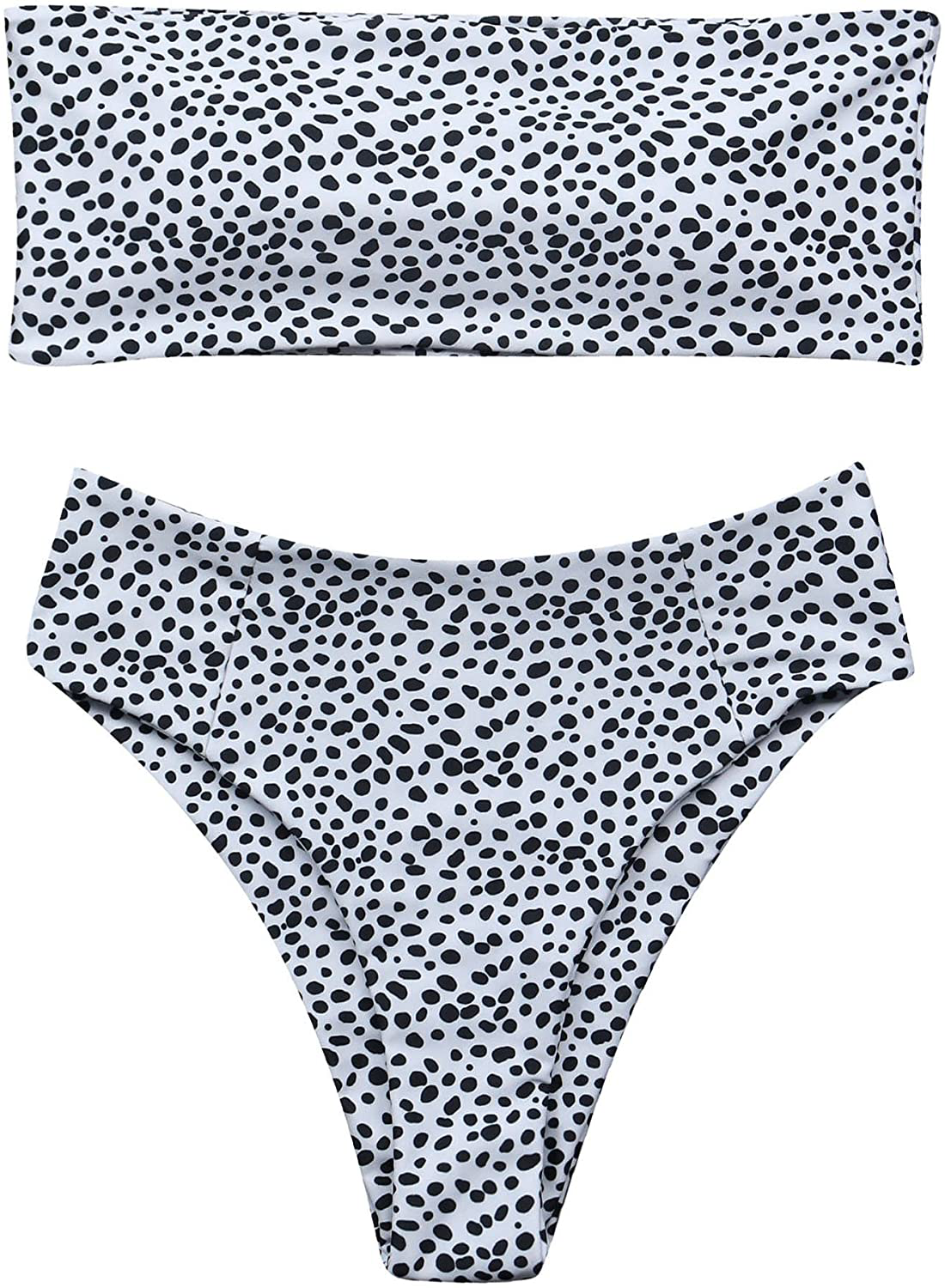 OMKAGI Women's 2 Pieces Bandeau Bikini Swimsuits Off Shoulder High Waist Bathing Suit High Cut Apparel & Accessories > Clothing > Swimwear OMKAGI Leopard Dot Medium