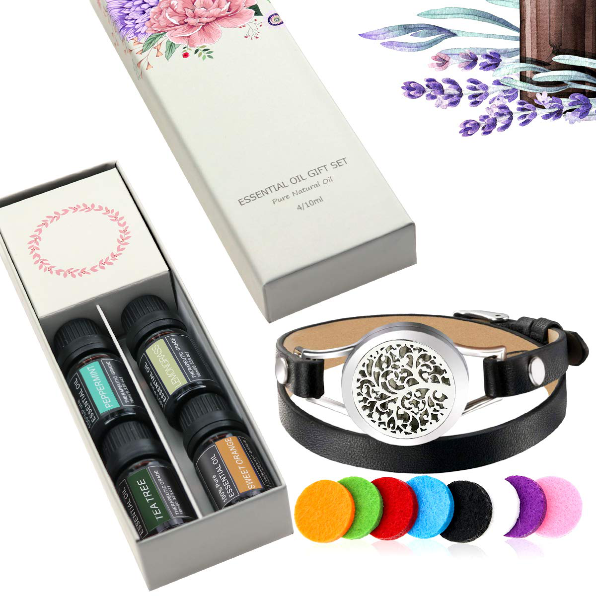 Aromatherapy Essential Oil Leather Diffuser Bracelet w/Tea Tree, Lemongrass, Orange and Peppermint -10ML/pcs, Unique Gift Ideas for Women, Girls, Friend, Mom at Anniversaries, Birthday and Christmas Arts & Entertainment > Party & Celebration > Gift Giving SOMORA
