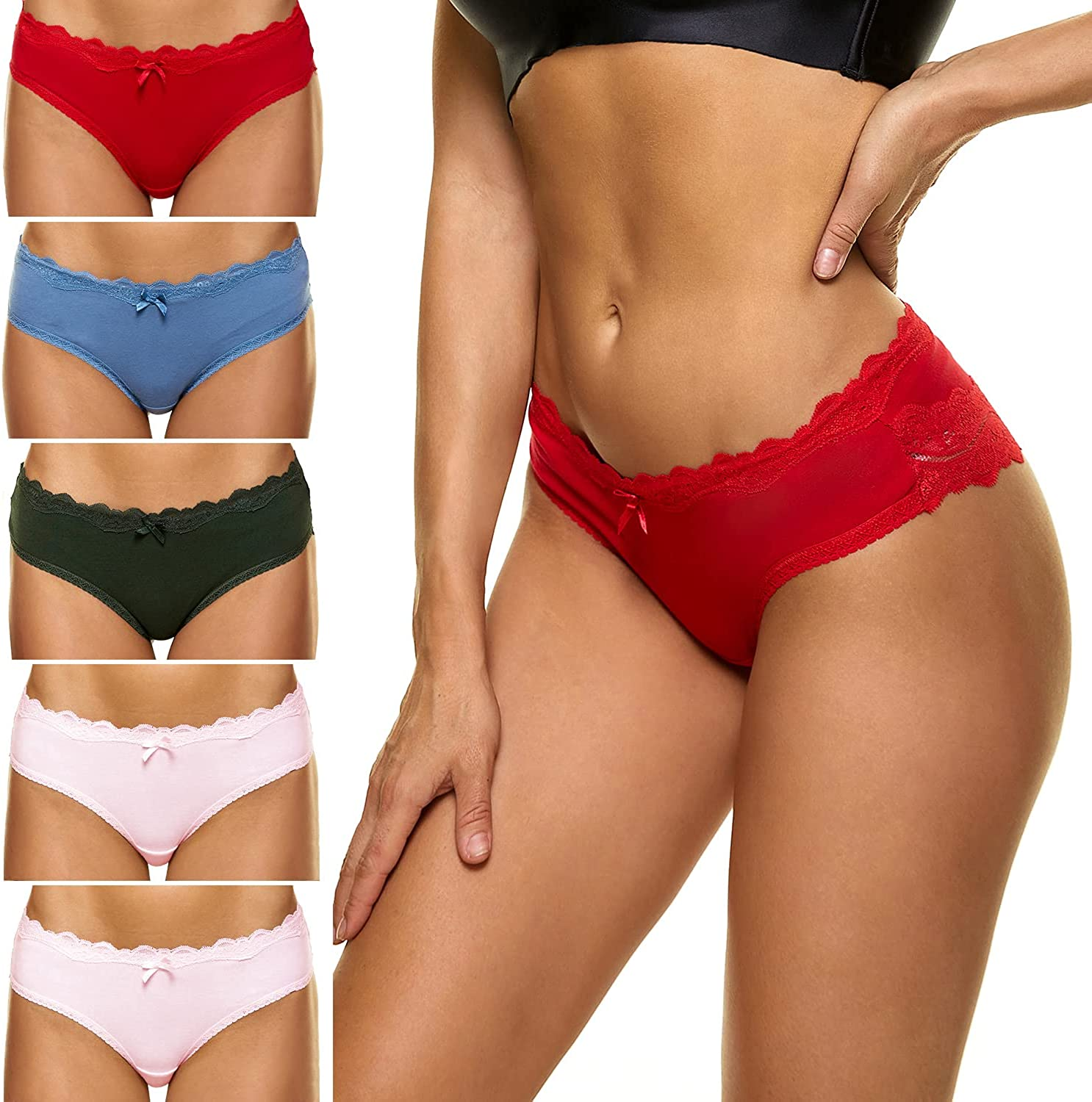VEENXTHA Womens Underwear Panties Cotton Brief Lace Breathable Stretch Medium Waist Pack of 5 Apparel & Accessories > Clothing > Underwear & Socks > Underwear VEENXTHA Assorted of Color 1229a Small