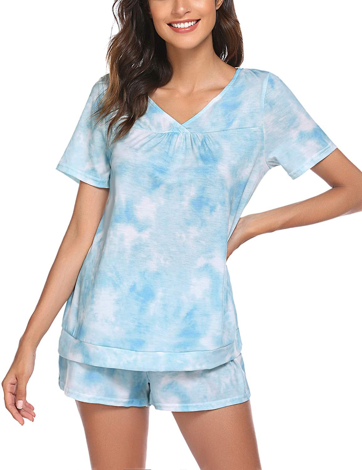 Avidlove Women's Shorts Pajama Set Short Sleeve Sleepwear Nightwear Pjs S-XXL Apparel & Accessories > Clothing > Sleepwear & Loungewear > Pajamas Avidlove Blue and White Large