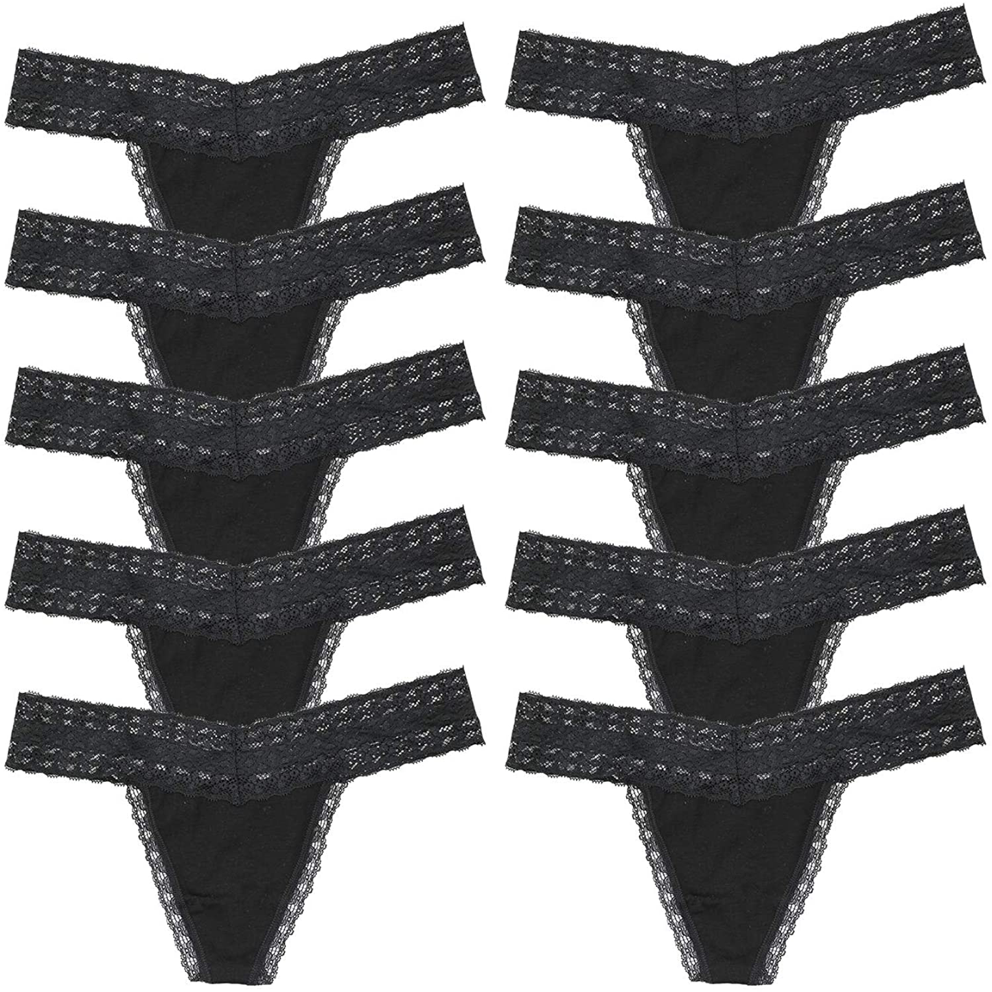 Women's Lace Thongs, T Back Low Waist See Through Panties Sexy Seamless V-Shape Design Lace Thongs for Women Apparel & Accessories > Clothing > Underwear & Socks > Underwear Delcroix 10 Pack B(black*10) Small