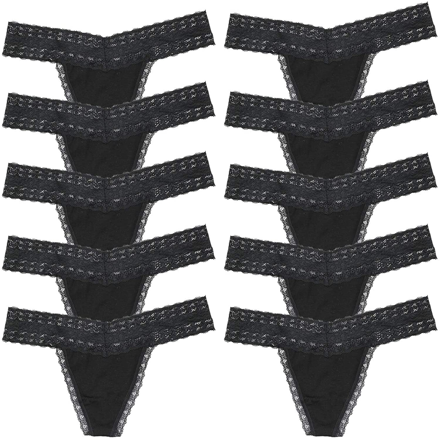 Women's Lace Thongs, T Back Low Waist See Through Panties Sexy Seamless V-Shape Design Lace Thongs for Women Apparel & Accessories > Clothing > Underwear & Socks > Underwear Delcroix 10 Pack B(black*10) Small