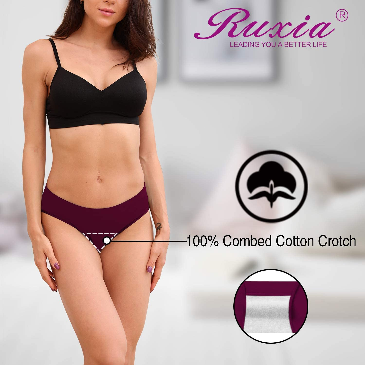 R RUXIA Women'S Hipster Panties Seamless Low-Rise Cheekini Panty Soft Stretch Bikini Underwear (Multi Colors,Pack of 5) … Apparel & Accessories > Clothing > Underwear & Socks > Underwear R RUXIA