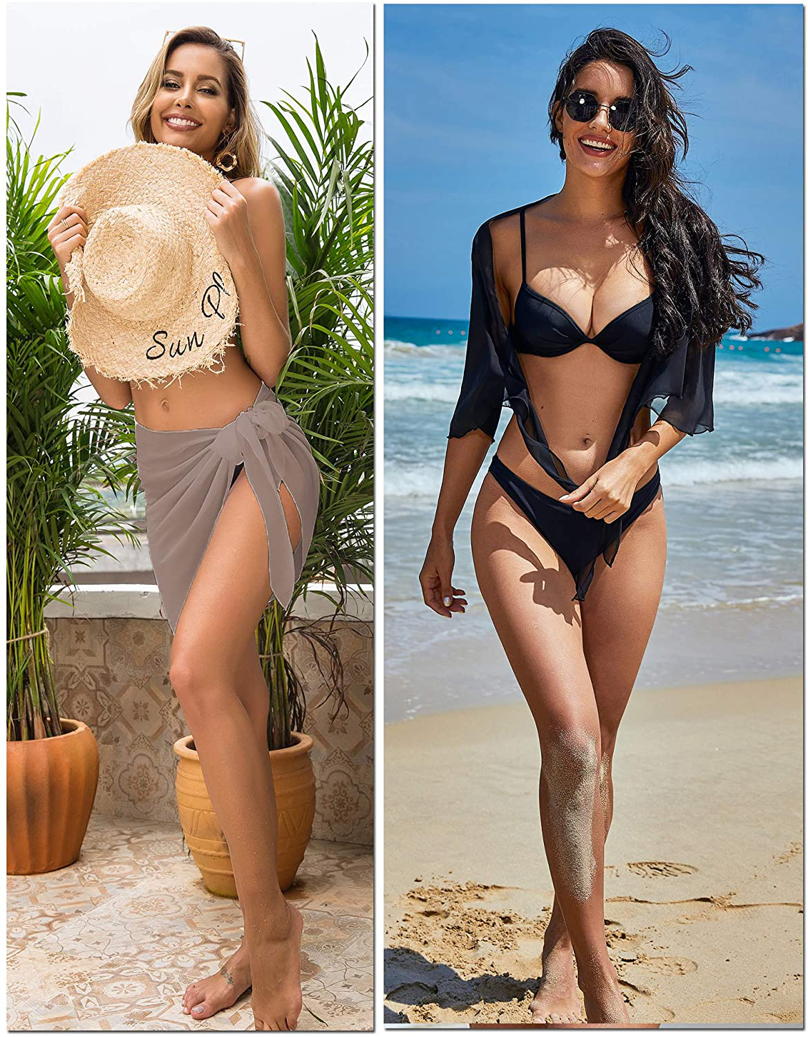 Ekouaer 2 Pieces Women Beach Sarongs Sheer Cover Ups Chiffon Bikini Wrap Skirt for Swimwear S-XXL Apparel & Accessories > Clothing > Swimwear Kylie Max