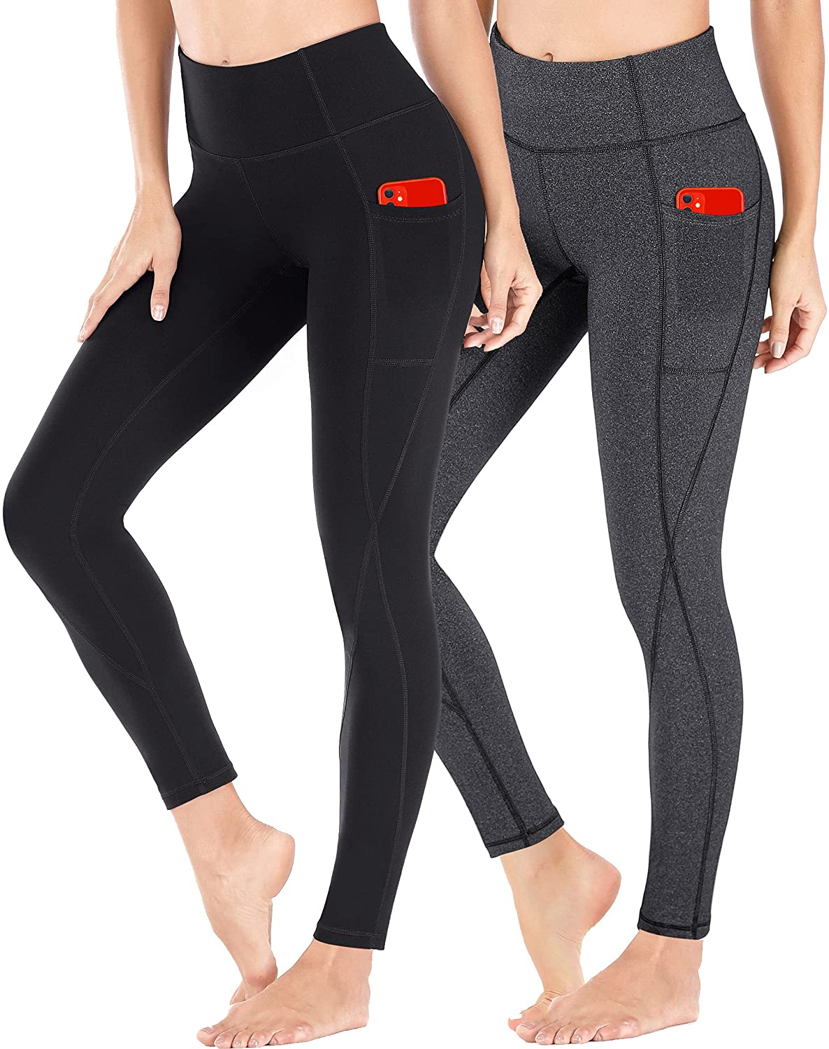 Heathyoga Yoga Pants for Women with Pockets High Waisted Leggings with Pockets for Women Workout Leggings for Women Apparel & Accessories > Clothing > Underwear & Socks > Shapewear Heathyoga 2 Pack Black&charcoal Small