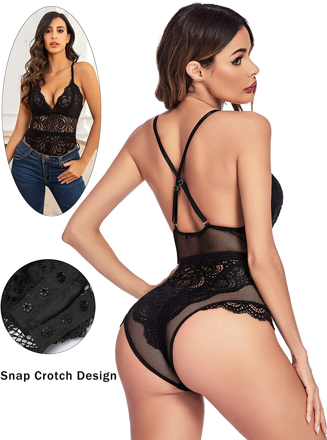 Avidlove Snap Crotch Lingerie Sexy Teddy Bodysuit One Piece Lace Babydoll Apparel & Accessories > Clothing > Underwear & Socks > Lingerie Avidlove