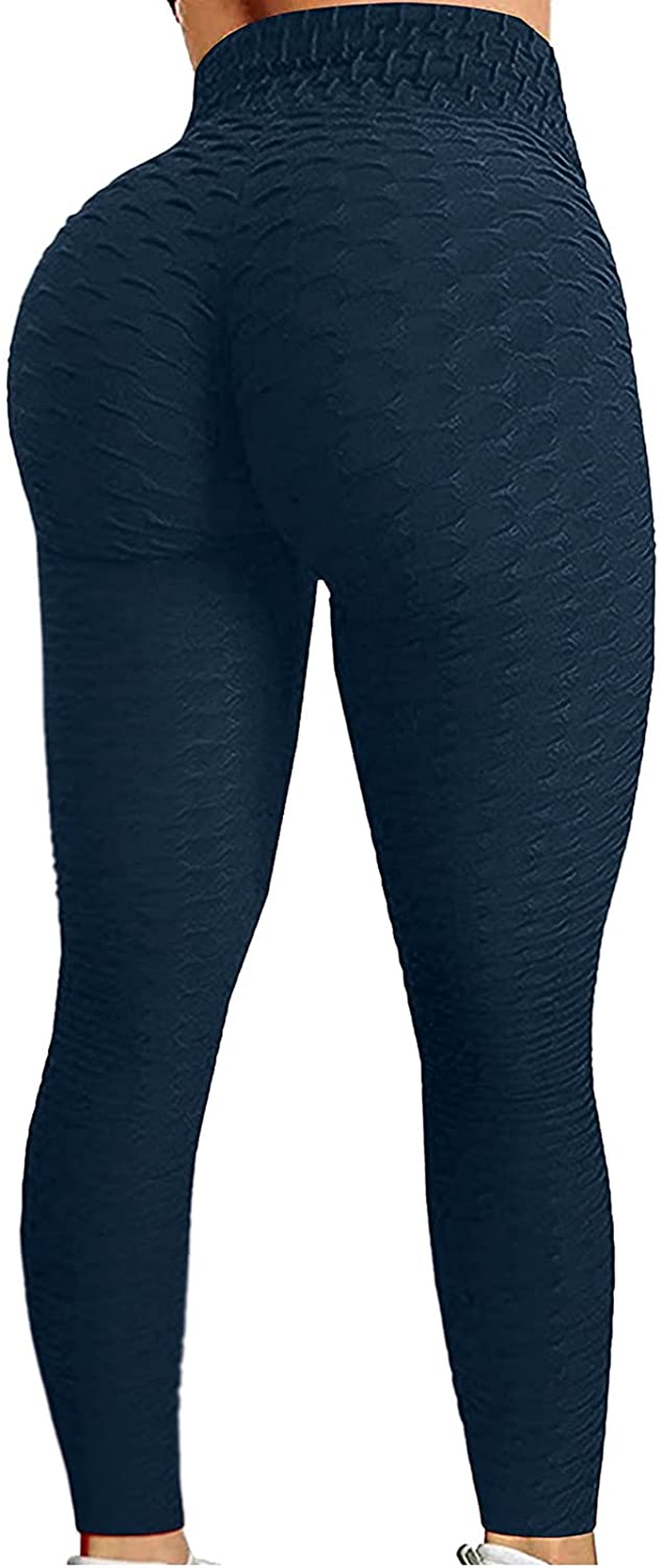Burband Womens Anit Cellulite Texutred Booty Shaping Leggings Seamless Scrunch Butt Lifting Tummy Control Yoga Biker Pants Apparel & Accessories > Clothing > Underwear & Socks > Shapewear Burband Navy Large