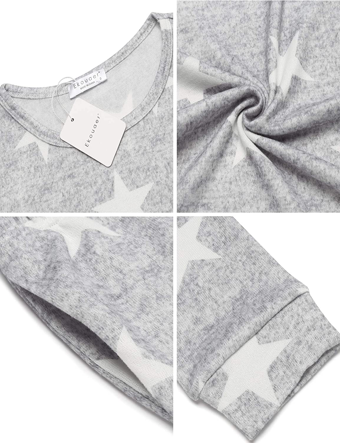 Ekouaer Womens Pajama Set Long Sleeve Sleepwear Star Print Nightwear Soft Pjs Lounge Sets with Pockets Apparel & Accessories > Clothing > Sleepwear & Loungewear > Pajamas Ekouaer