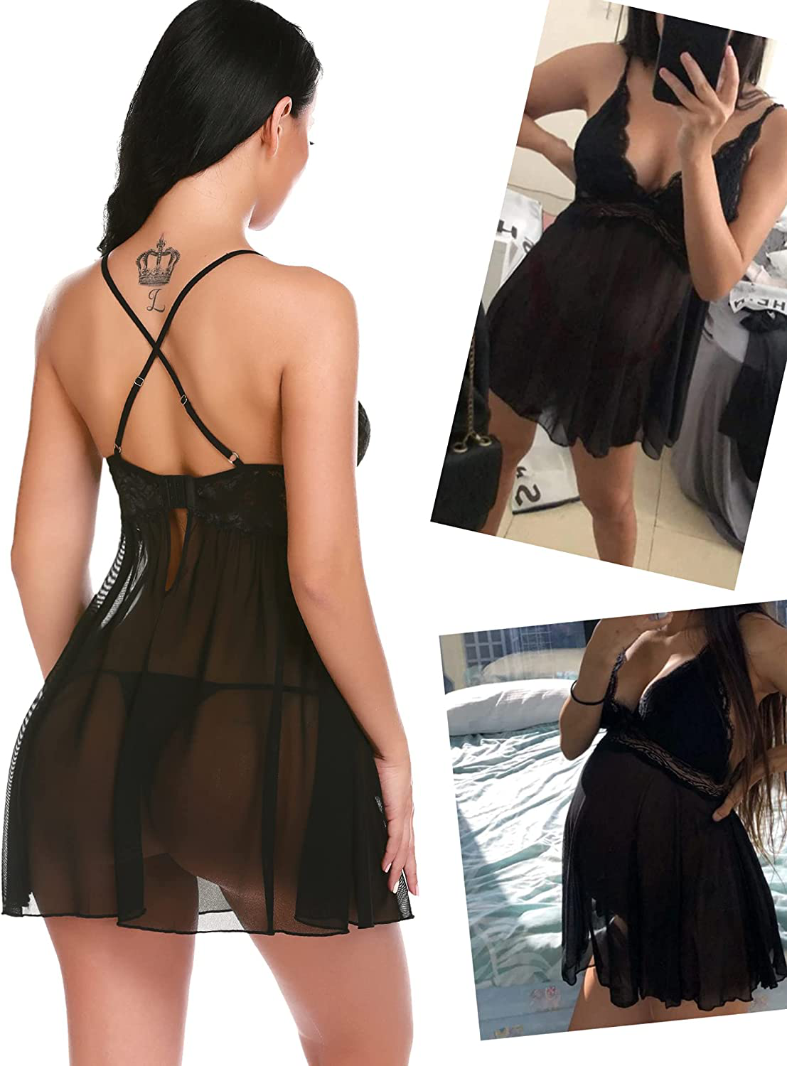 Avidlove Women Negligees Lingerie Lace Babydoll Sexy Chemise Exotic Mesh Nightgowns Apparel & Accessories > Clothing > Underwear & Socks > Lingerie Kylie Max