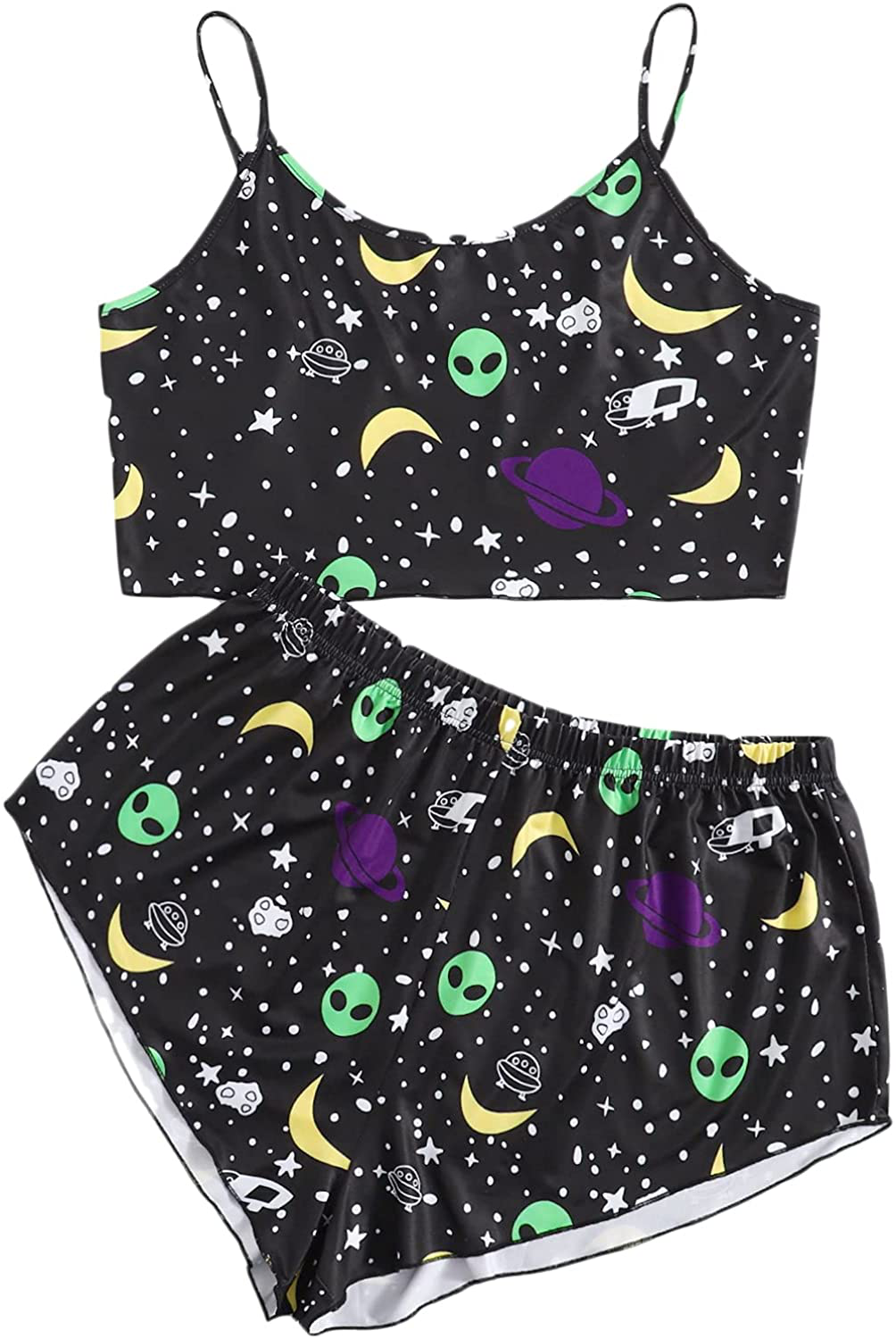 SOLY HUX Women'S plus Size Cartoon Print Cami Top and Shorts Pajama Set Sleepwear Apparel & Accessories > Clothing > Sleepwear & Loungewear Kylie Max