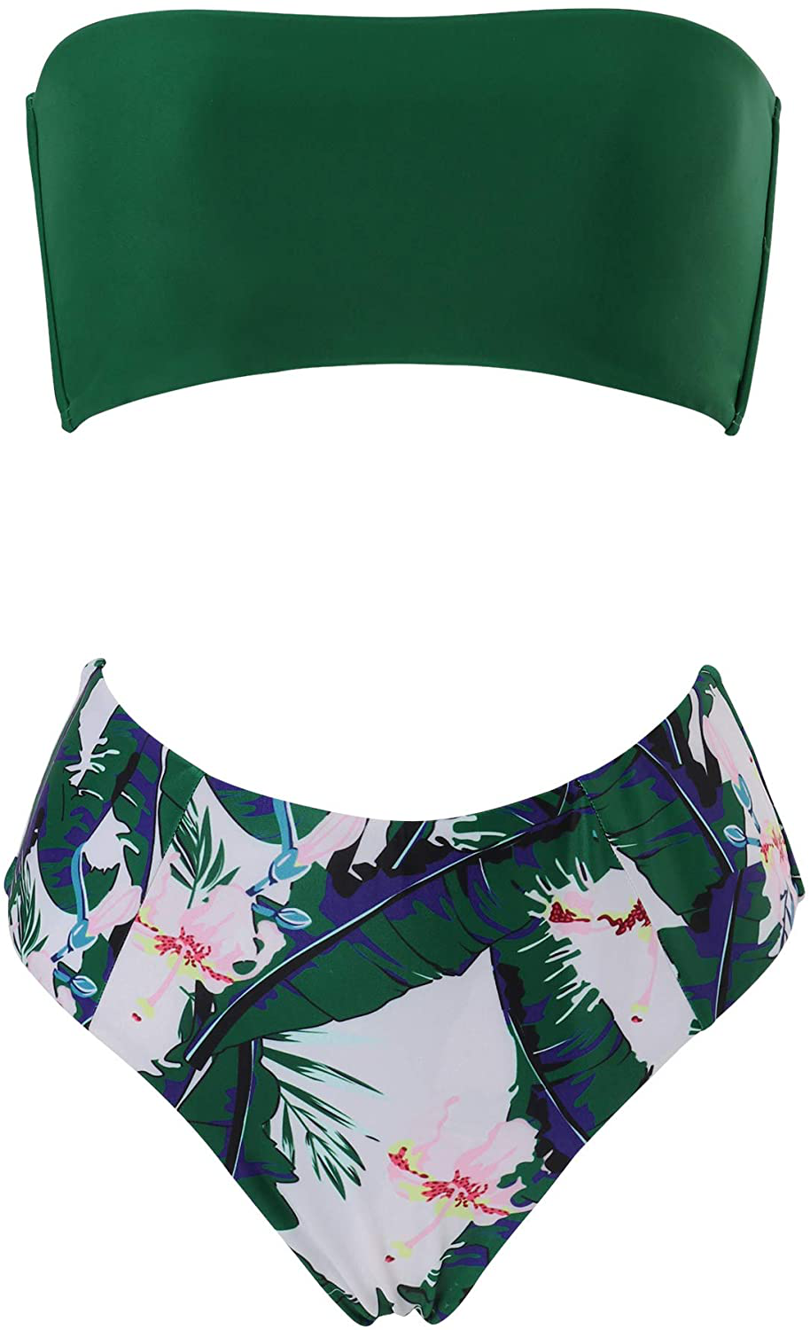 OMKAGI Women's 2 Pieces Bandeau Bikini Swimsuits Off Shoulder High Waist Bathing Suit High Cut Apparel & Accessories > Clothing > Swimwear OMKAGI