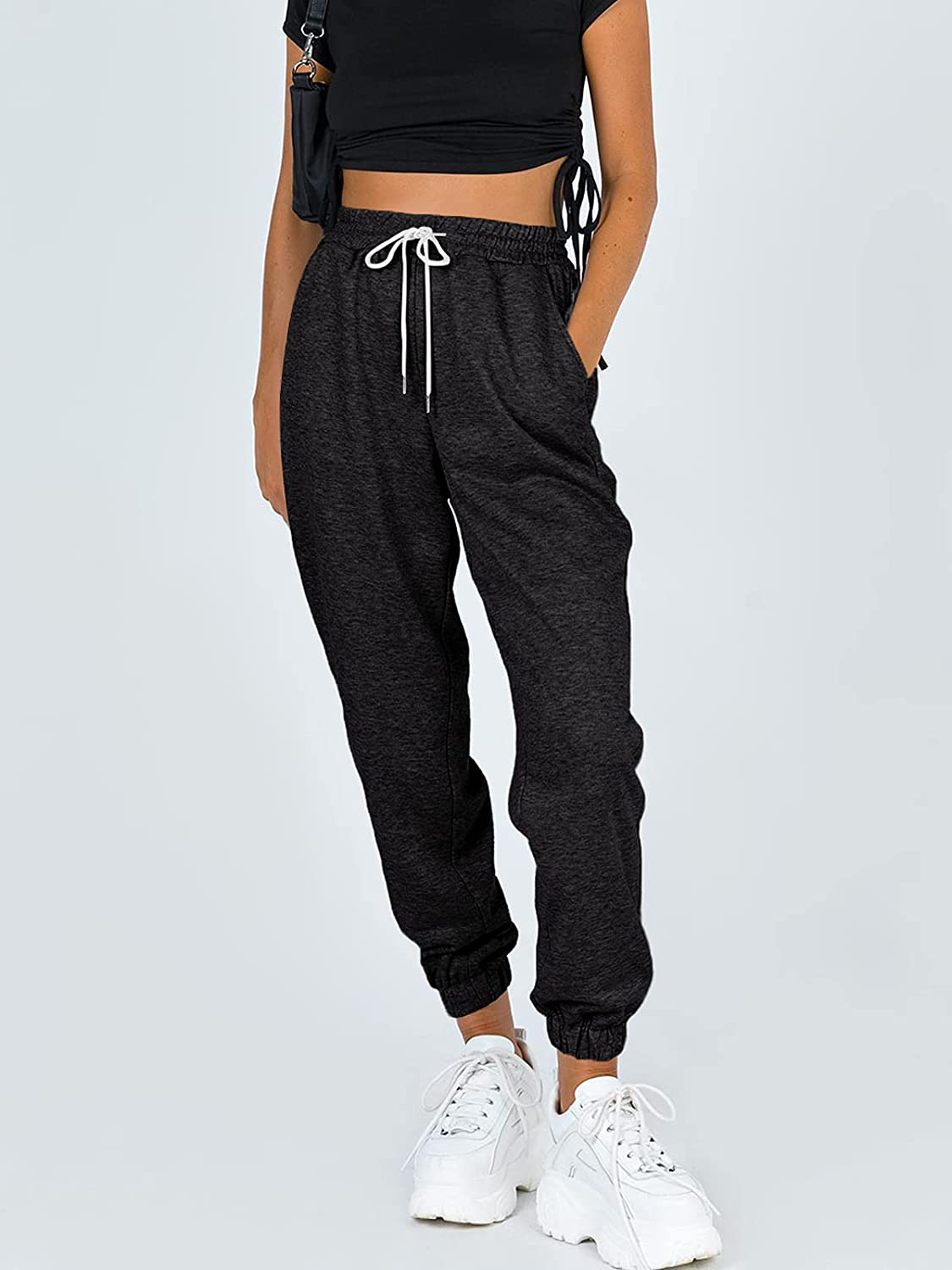 AUTOMET Women'S Cinch Bottom Sweatpants High Waisted Athletic Joggers Lounge Pants with Pockets Apparel & Accessories > Clothing > Activewear Kylie Max