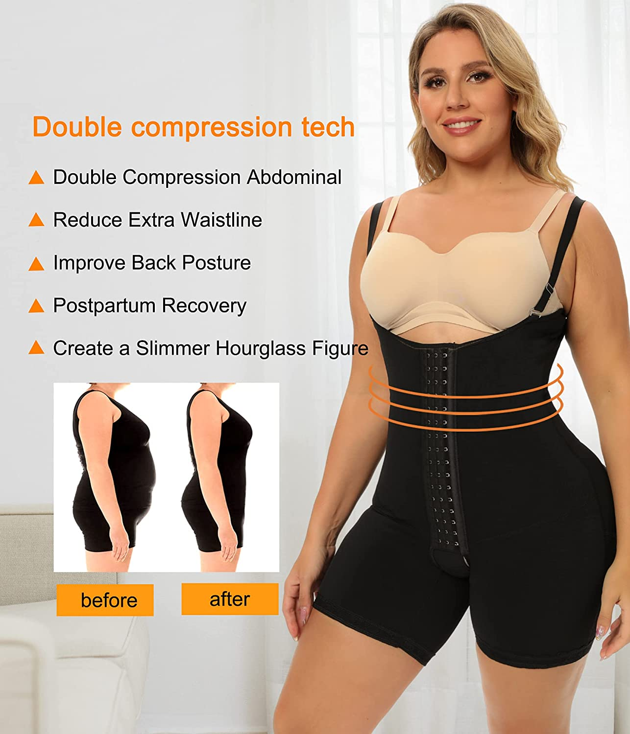 SHAPERX Shapewear Tummy Control Fajas Colombianas High Compression Body Shaper for Women Butt Lifter Thigh Slimmer Apparel & Accessories > Clothing > Underwear & Socks > Shapewear SHAPERX