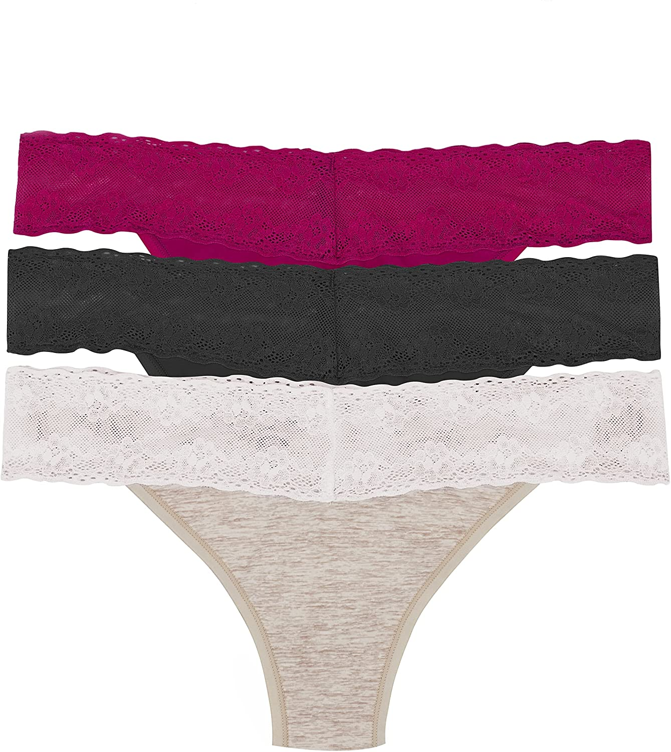 Natori Women'S Bliss Perfection One Size Thong Apparel & Accessories > Clothing > Underwear & Socks > Underwear Natori Bright Berry/Black/Heather Marble One Size
