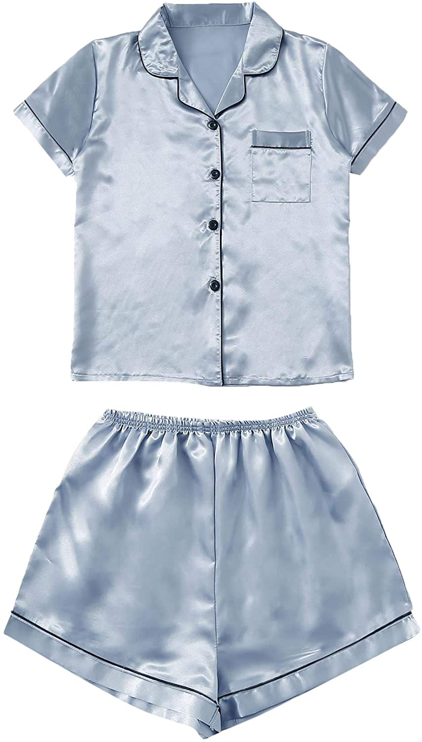 SweatyRocks Women's Short Sleeve Sleepwear Button Down Satin 2 Piece Pajama Set Apparel & Accessories > Clothing > Sleepwear & Loungewear > Pajamas SweatyRocks