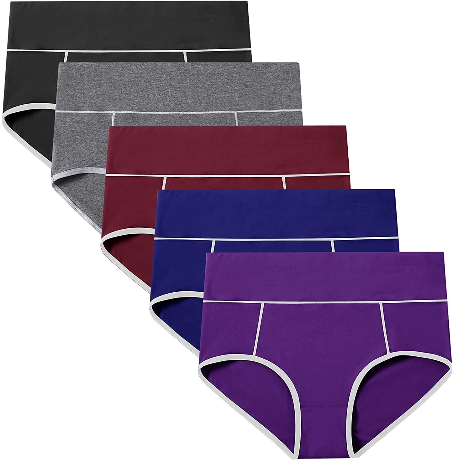 POKARLA Women'S High Waisted Cotton Underwear Soft Breathable Panties Stretch Briefs Regular & plus Size 5-Pack Apparel & Accessories > Clothing > Underwear & Socks > Underwear POKARLA Multicolored-04-5pack Small