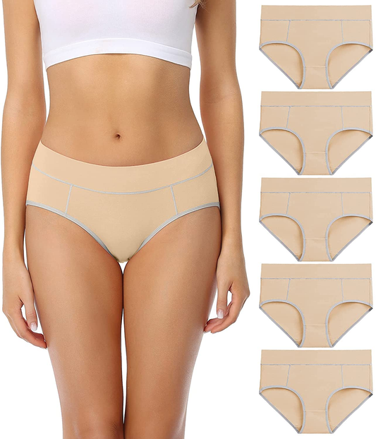 Wirarpa Women'S Cotton Stretch Underwear Comfy Mid Waisted Briefs Ladies Breathable Panties Multipack Apparel & Accessories > Clothing > Underwear & Socks > Underwear KYLIE MAX Beige-5pack X-Large