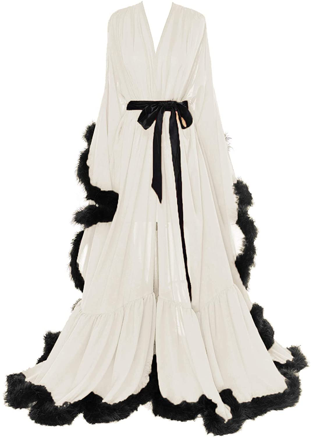 Molisa Women'S Sexy Feather Bridal Robe Long Wedding Scarf Illusion Bathrobe Sleepwear Lingerie Robe Nightgown Apparel & Accessories > Clothing > Sleepwear & Loungewear > Robes Molisa