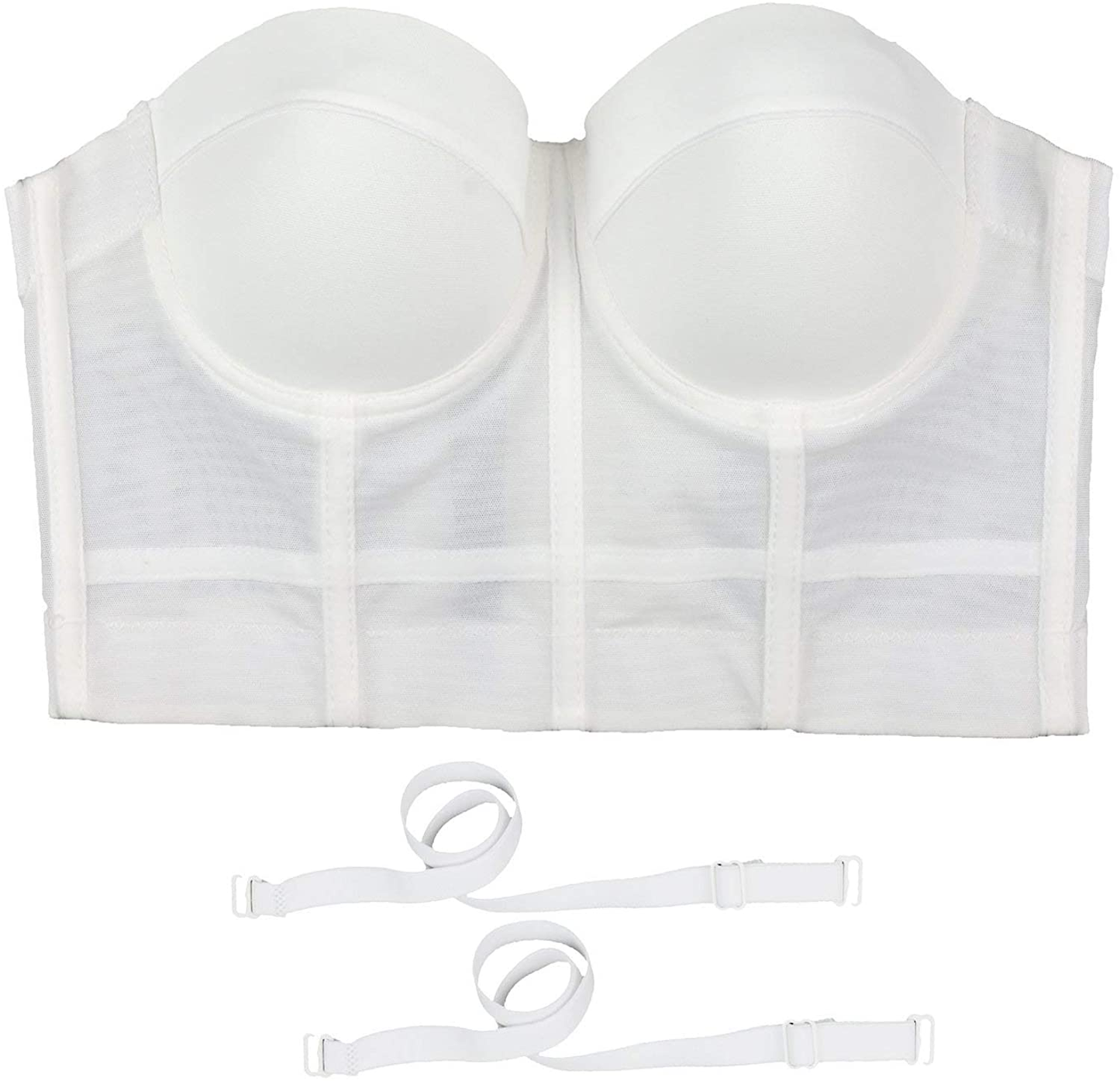 ELLACCI Women'S White Mesh Bustier Crop Top Push up Corset Top Bralet with Detachable Strap Apparel & Accessories > Clothing > Underwear & Socks > Lingerie ELLACCI