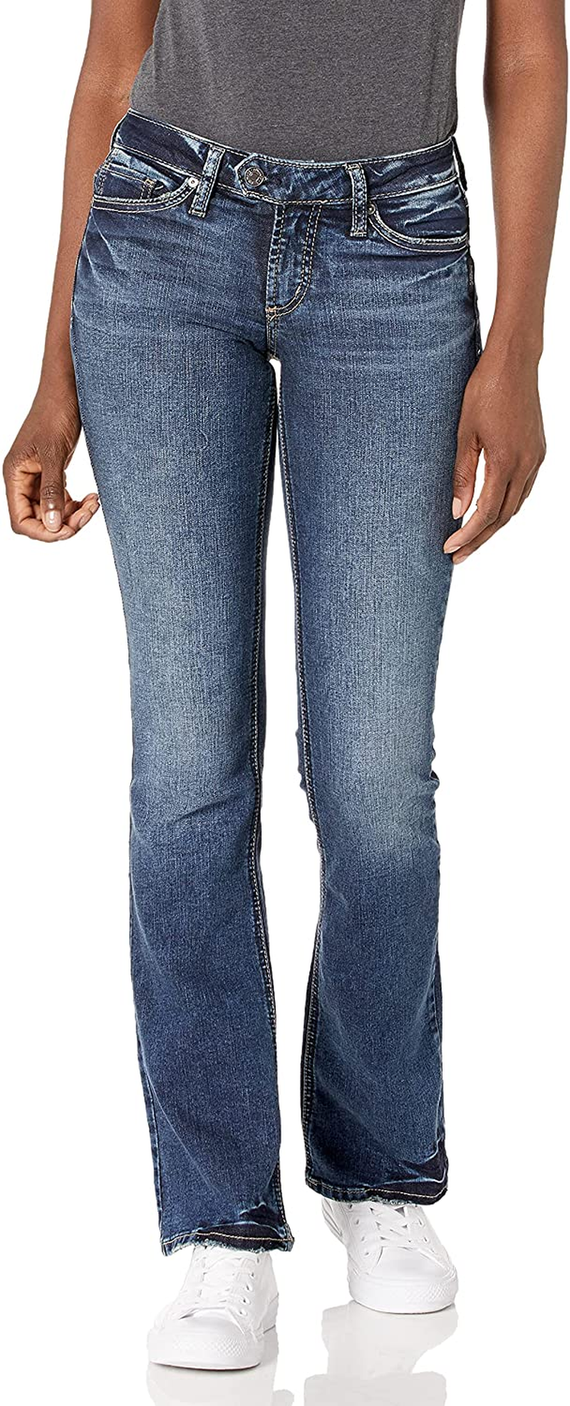 Silver Jeans Co. Women'S Tuesday Low Rise Slim Bootcut Jeans Apparel & Accessories > Clothing > Underwear & Socks > Underwear KYLIE MAX Dark Button Tab 26W x 33L