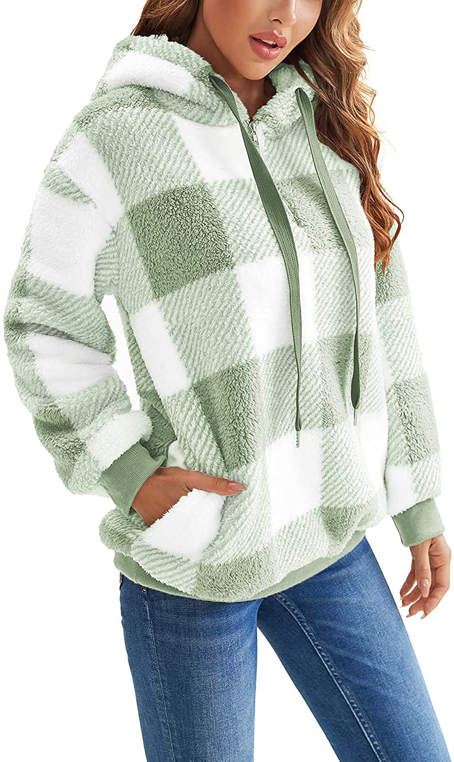 Nirovien Womens Sherpa Pullover Tie Dye Fuzzy Hoodie Double Fleece Sweatshirts Fluffy Oversized Plaid Outerwear Apparel & Accessories > Clothing > Activewear Kylie Max
