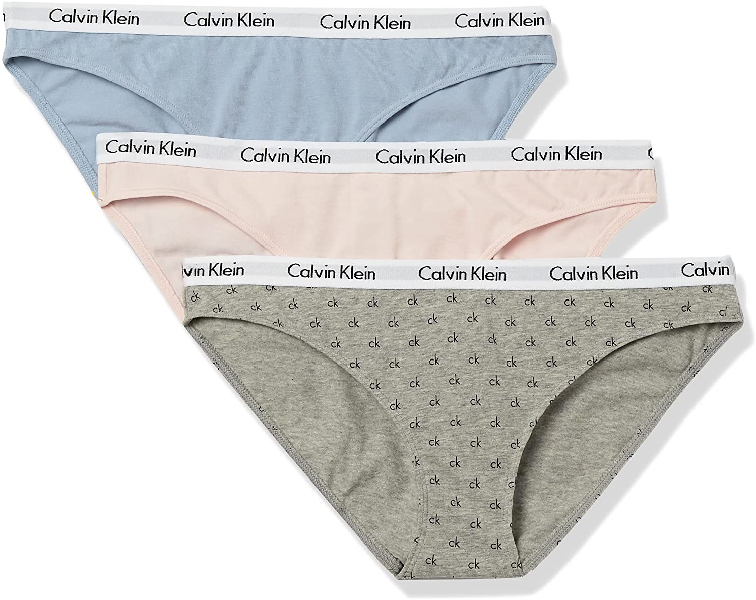 Calvin Klein Women'S Carousel Logo Cotton Bikini Panty Apparel & Accessories > Clothing > Underwear & Socks > Underwear Calvin Klein Nymph's Thigh/Blue Fog/Allover Mini Ck-grey Heather 3 X-Small