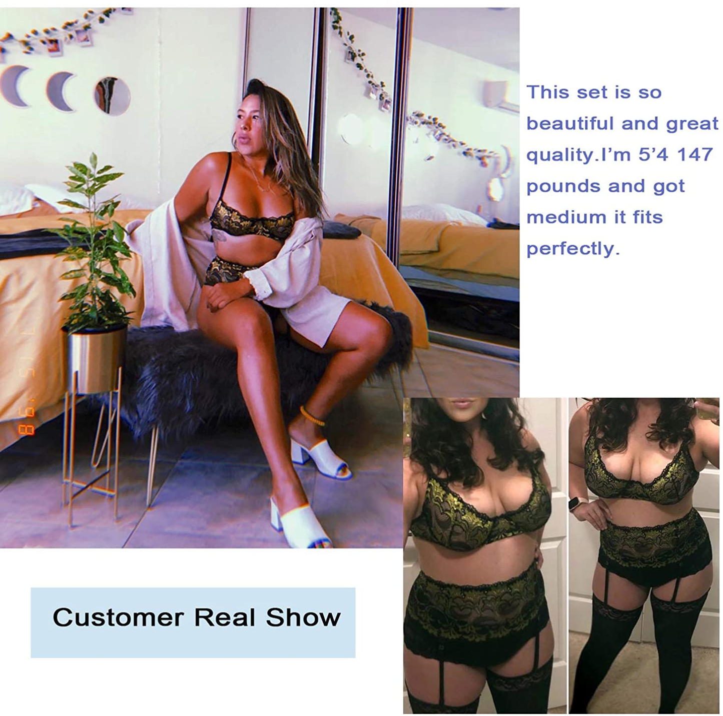 Avidlove Women Lingerie Set High Waisted Underwire Lingerie with Garter Belt Lace Babydoll Apparel & Accessories > Clothing > Underwear & Socks > Lingerie Avidlove
