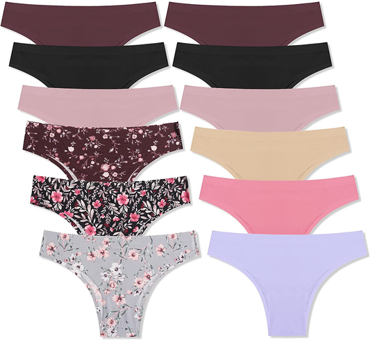 FINETOO 12 Pack Seamless Thongs for Women Breathable Floral Print Panties Invisible Hipster XS-XL Apparel & Accessories > Clothing > Underwear & Socks > Underwear FINETOO B 12 Tanga Large-X-Large