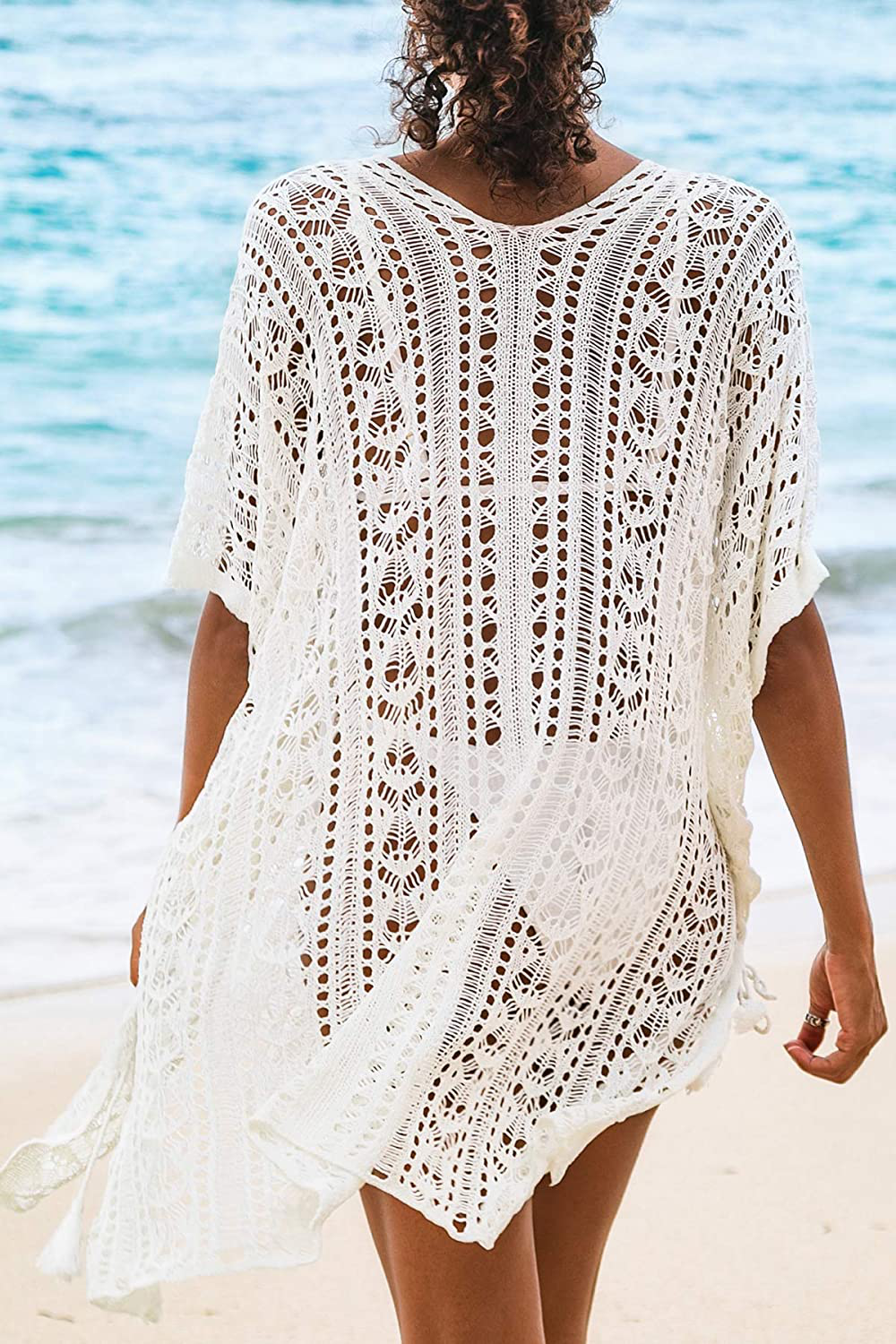 CUPSHE Women'S Cover up Hollow Out Crochet Lace Sheer Beachwear White Apparel & Accessories > Clothing > Swimwear Kylie Max