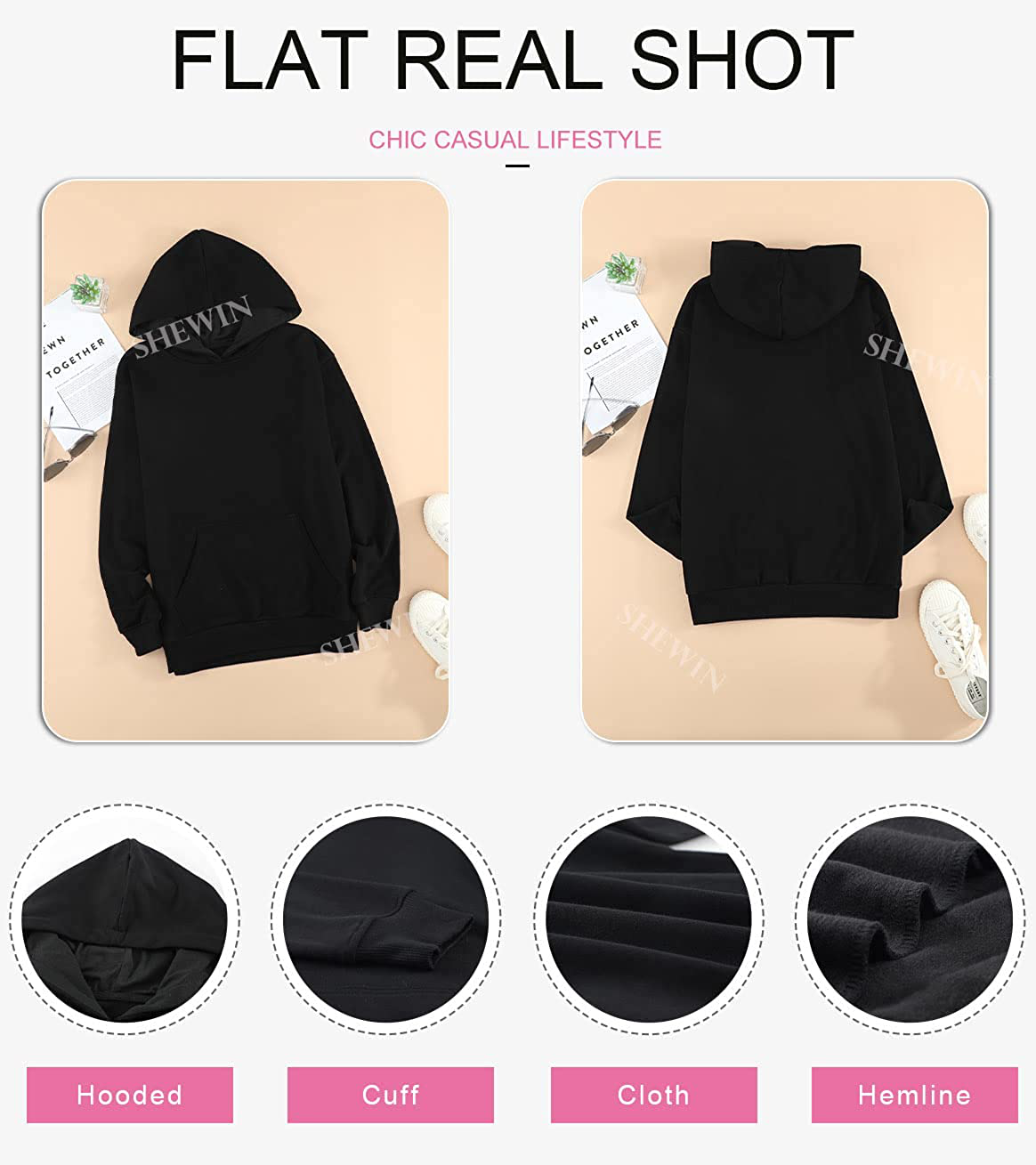 SHEWIN Women'S Casual Hoodies Long Sleeve Solid Lightweight Pullover Tops Loose Sweatshirt with Pocket Apparel & Accessories > Clothing > Activewear Kylie Max