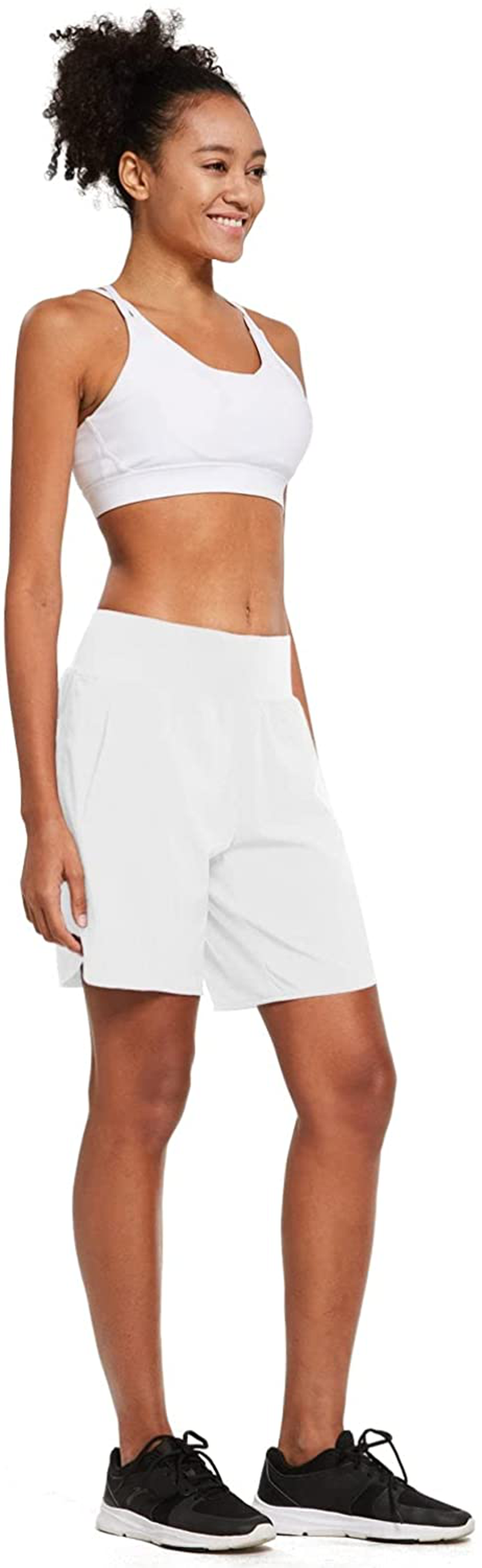 BALEAF Women'S 7 Inches Long Running Shorts with Liner Lounge Sport Gym Shorts Back Zipper Pocket Apparel & Accessories > Clothing > Shorts Kylie Max