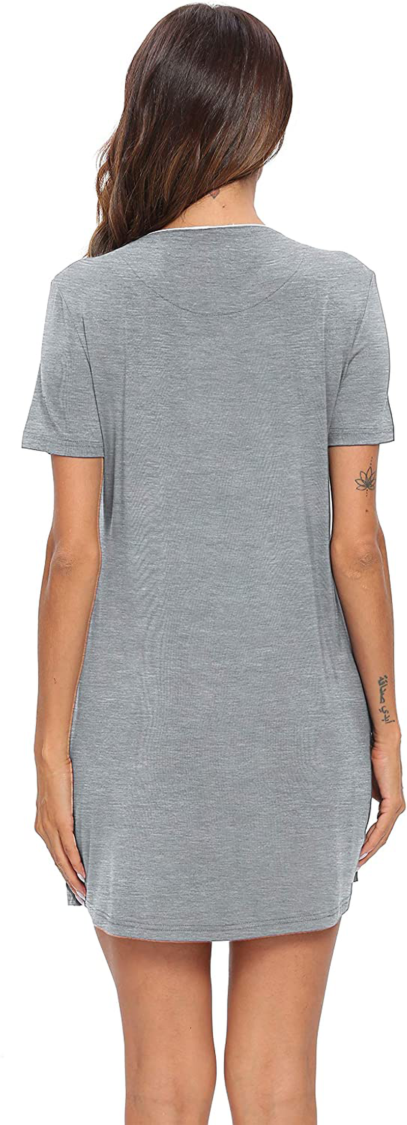 SWOMOG Women'S Button down Nightgown Short Sleeve Nightshirt V-Neck Sleepwear Boyfriend Sleepshirt Pajama Dress Apparel & Accessories > Clothing > Sleepwear & Loungewear > Nightgowns Kylie Max