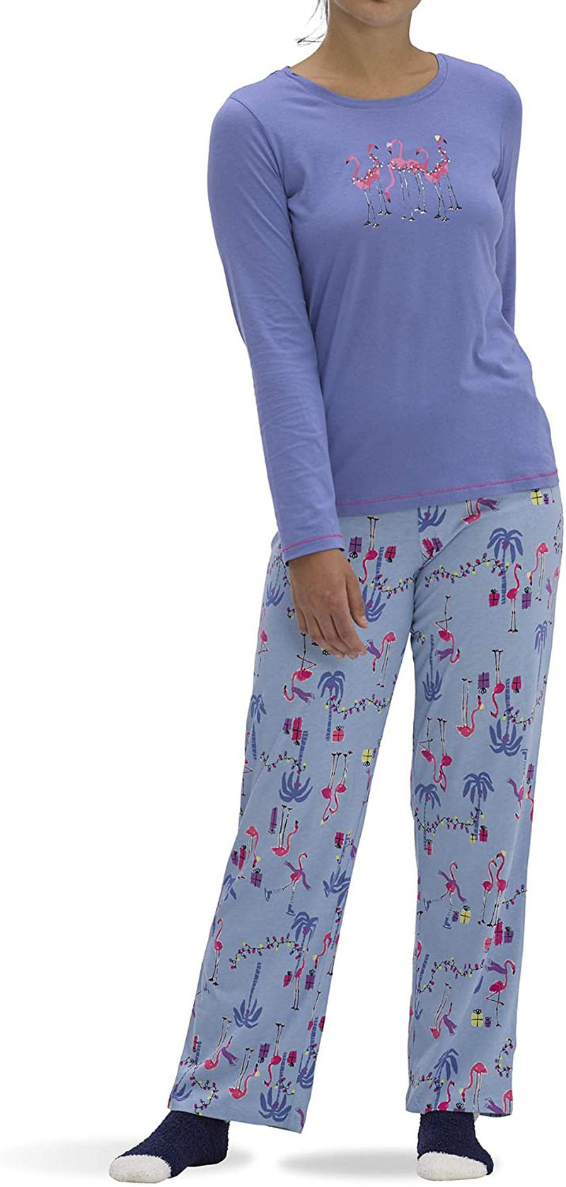 HUE Women's Printed Knit Tee and Pant 3 Piece Pajama Set Apparel & Accessories > Clothing > Sleepwear & Loungewear > Pajamas HUE Wedgewood - Frosty Flamingos Medium