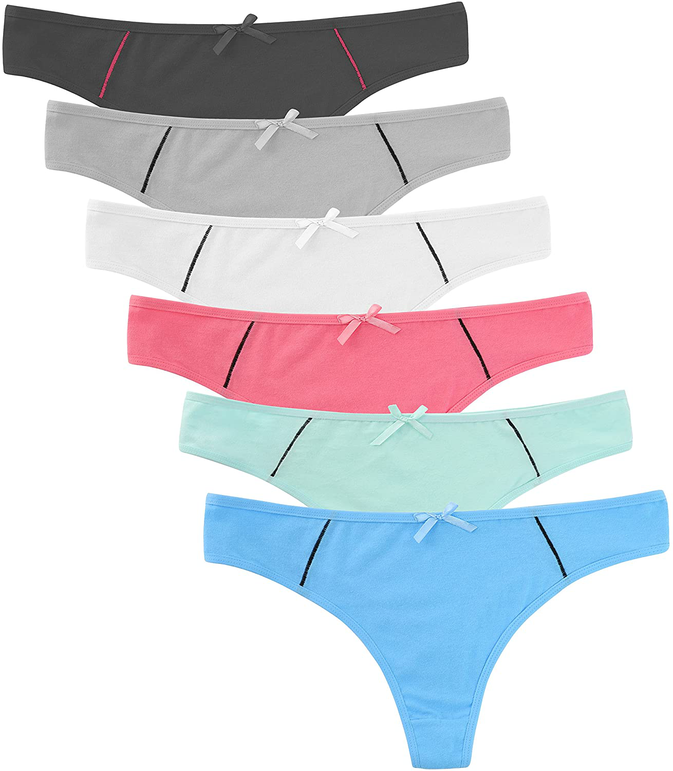 ELACUCOS 6 Pack Women's Thongs Cotton Breathable Panties Bikini Underwear Apparel & Accessories > Clothing > Underwear & Socks > Underwear ELACUCOS
