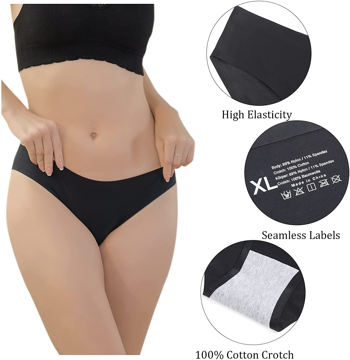 LEVAO Seamless Underwear for Women Soft Breathable Stretch Printed Briefs No Show Cheeky Bikini Panties Pack of 6 Apparel & Accessories > Clothing > Underwear & Socks > Underwear LEVAO