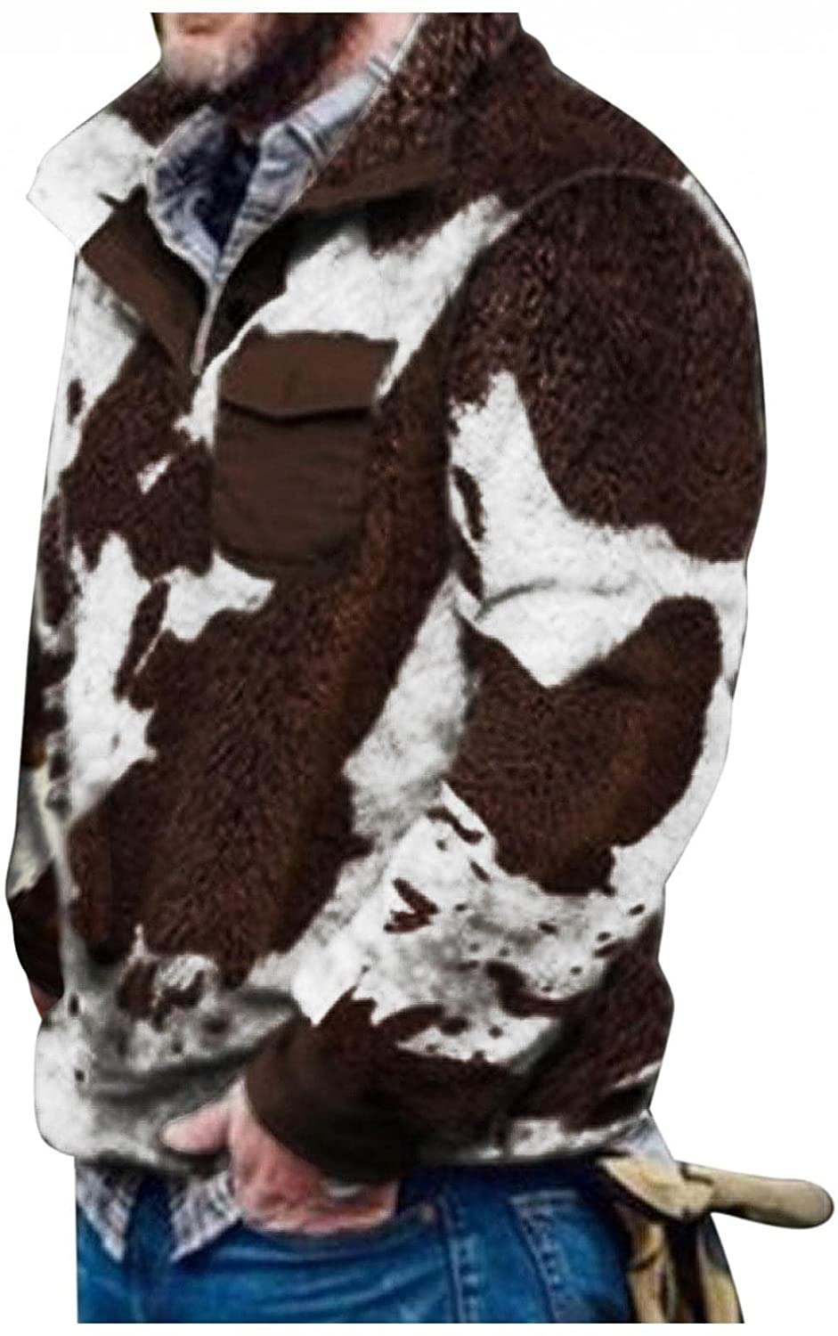 Merthy Mens Warm Camo Plush Henely Shirts Sherpa Fleece Jackets Long Sleeve Stand Collar Thermal Stylish Printed Outwear Apparel & Accessories > Clothing > Underwear & Socks > Shapewear Merthy Coffee Large