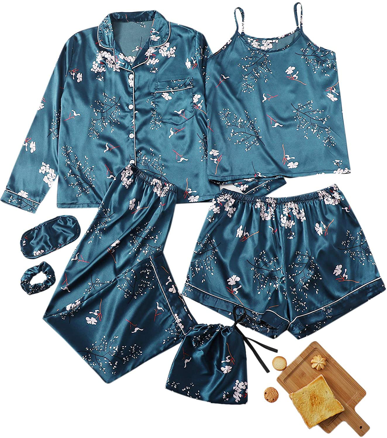 Shein Women'S plus Size Sleepwear 7Pcs Satin Pajama Sets Cami Shorts Loungewear Apparel & Accessories > Clothing > Sleepwear & Loungewear Kylie Max