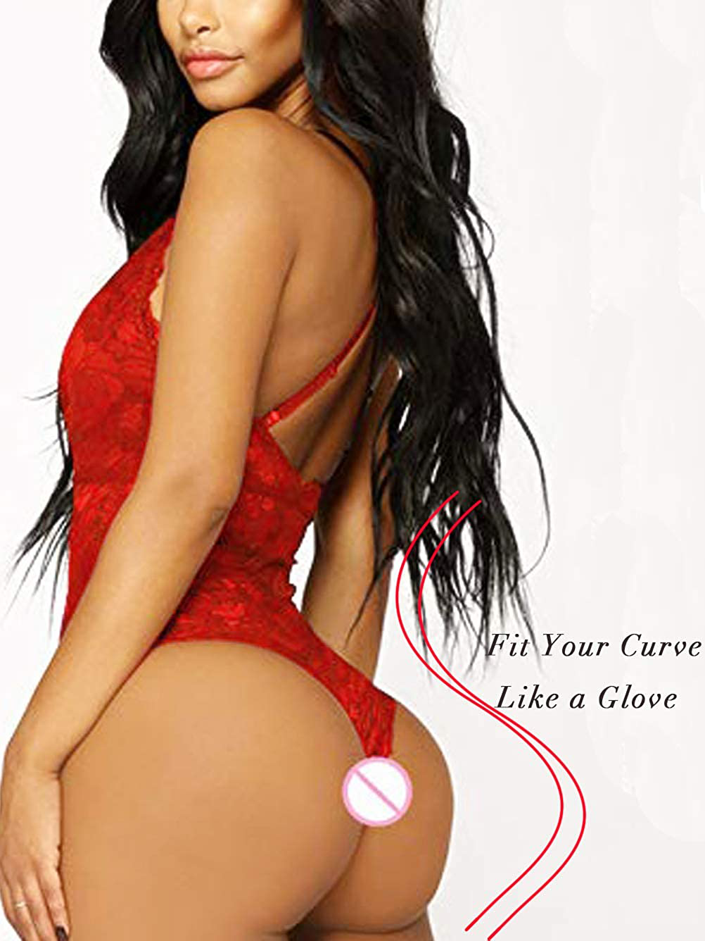 Kaei&Shi V-Neck See Through Lingerie Floral Lace Babydoll Sexy Lingerie for Women One Piece Bodysuit Apparel & Accessories > Clothing > Underwear & Socks > Lingerie Kaei&Shi