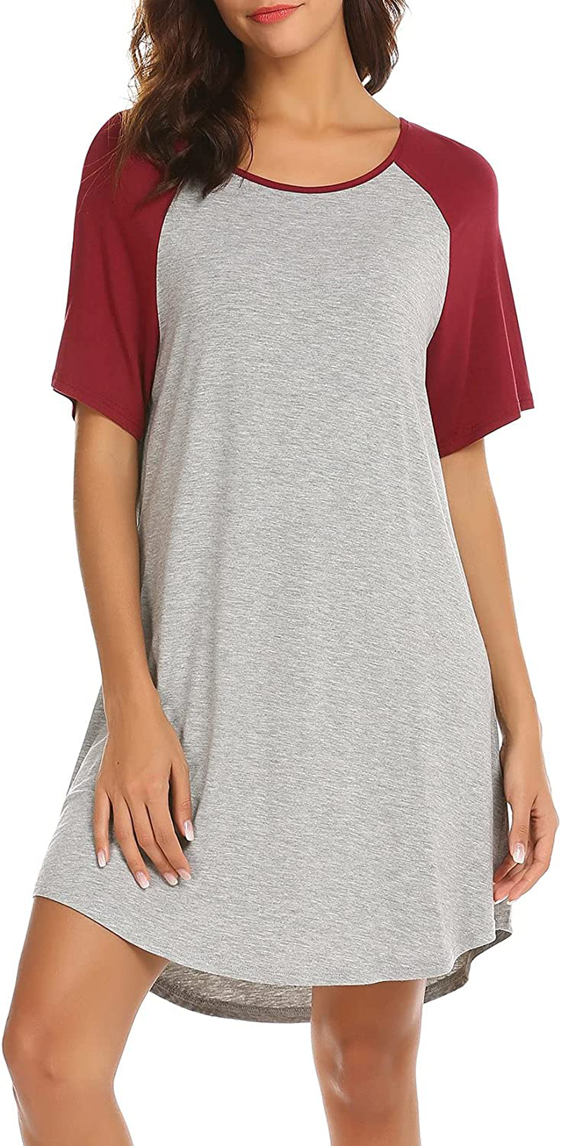 Ekouaer Short Sleeve Nightgown Raglan Sleepshirt Color Block Nightshirt Lounge Dress Casual Sleepwear for Women Apparel & Accessories > Clothing > Sleepwear & Loungewear > Nightgowns Kylie Max