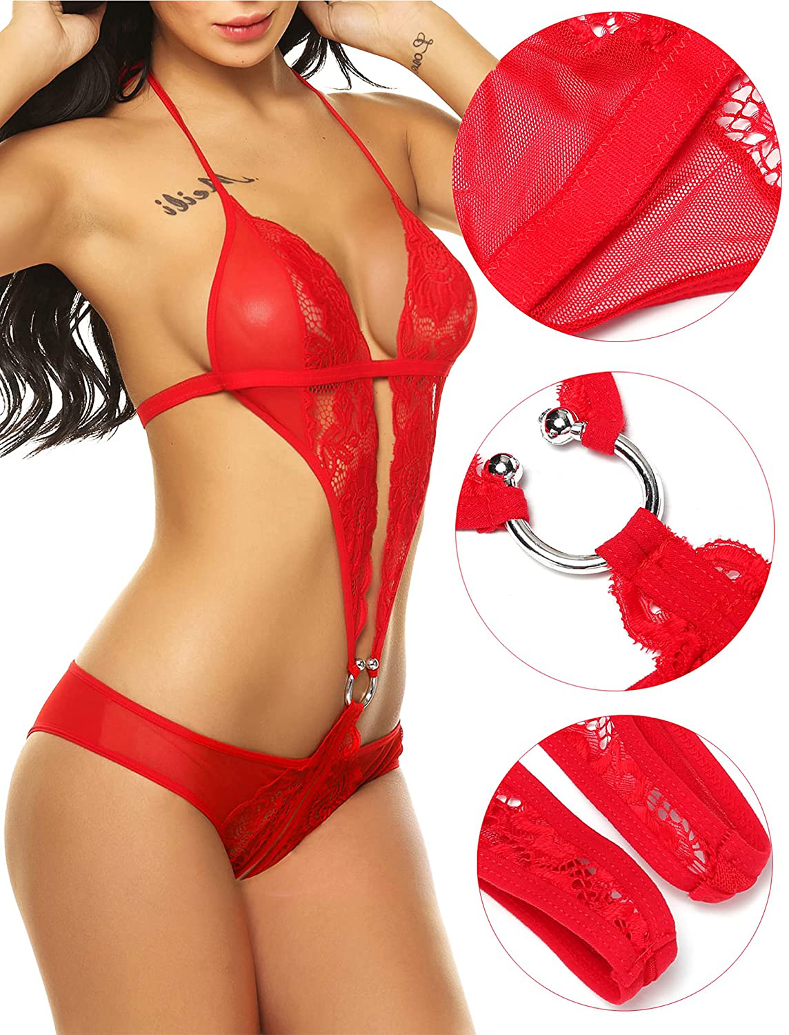 Avidlove Women Deep V Lingerie Lace Teddy One Piece Babydoll Mini Bodysuit Apparel & Accessories > Clothing > Underwear & Socks > Lingerie Kylie Max