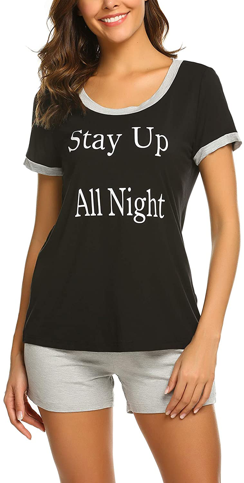 Ekouaer Short Pajama Set for Women, Cartoon Print Tee and Ruffles Sleepwear S-XXL Apparel & Accessories > Clothing > Sleepwear & Loungewear Kylie Max