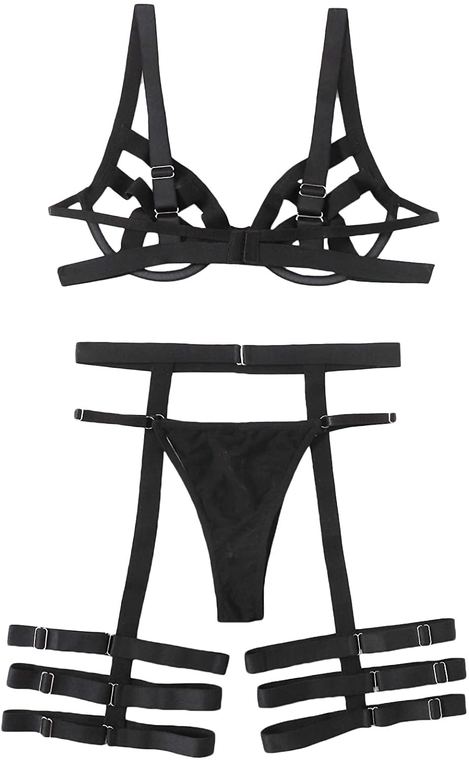 Shein Women'S Lingerie Set with Garter Belts 3 Piece Sexy Cut Out Lingerie Bodysuit Apparel & Accessories > Clothing > Underwear & Socks > Lingerie SheIn