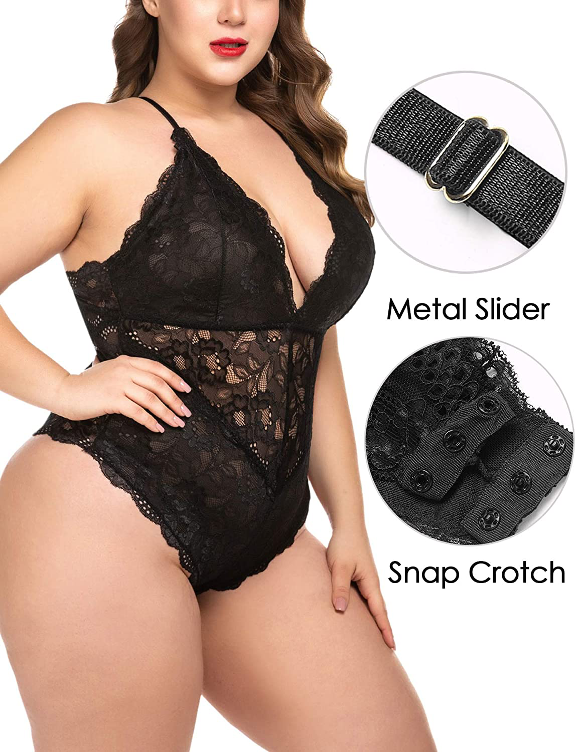 ELOVER Lingerie for Women Plus Size Lace Teddy Lingerie Bodysuit One Piece Babydoll Apparel & Accessories > Clothing > Underwear & Socks > Lingerie ELOVER